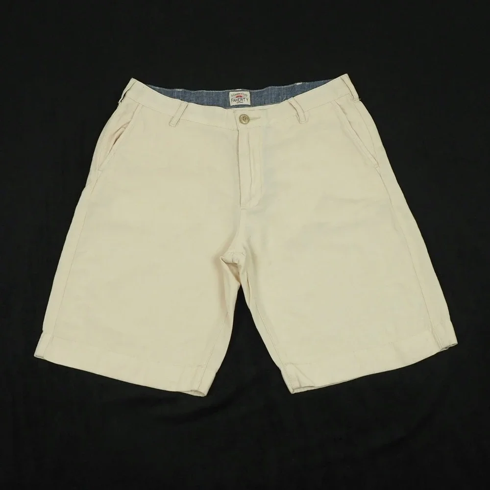 Faherty Tradewinds Chino Shorts Mens 30 Khaki Beige Linen Cotton Blend Casual